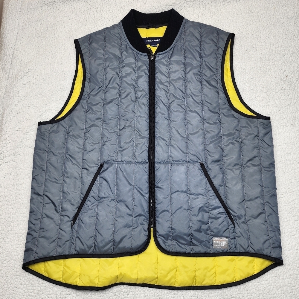 Structure Men's Gray Quilted Yellow Lined Vest XL - Picture 3 of 11